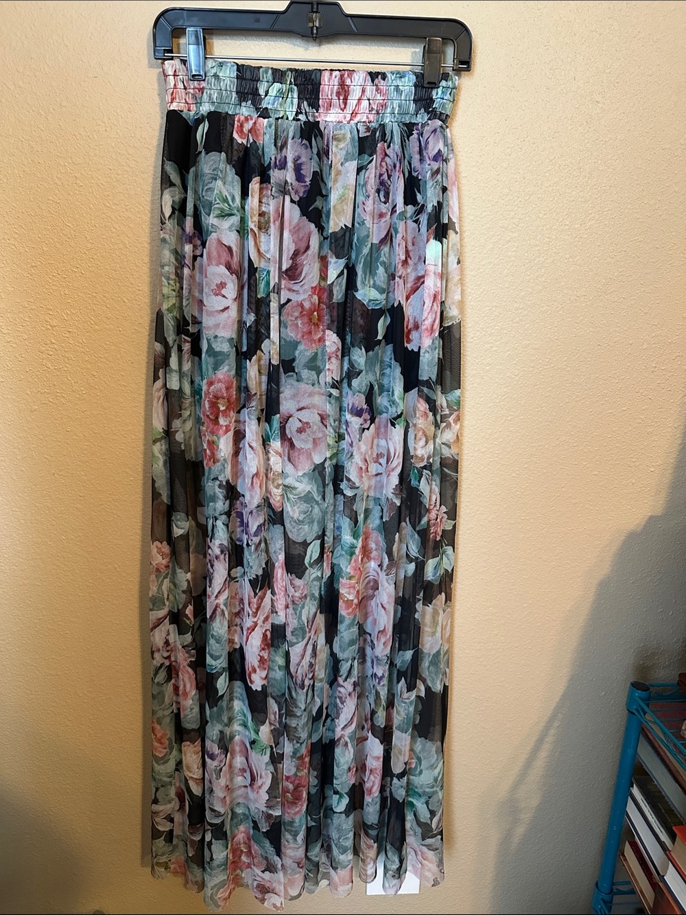 bebe Floral Maxi Skirt - Black with Pink & Green